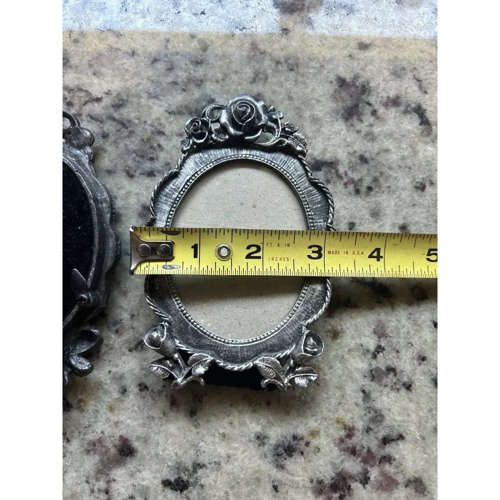 Vintage Pewter Metal Silver Oval Picture Frame Set Of Two Roses Flower